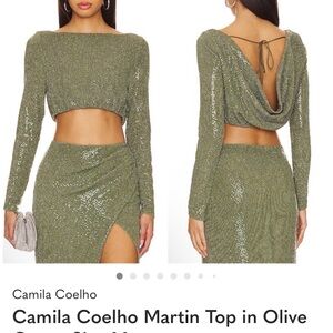 Camila Coelho Olive Sequin Crop Top